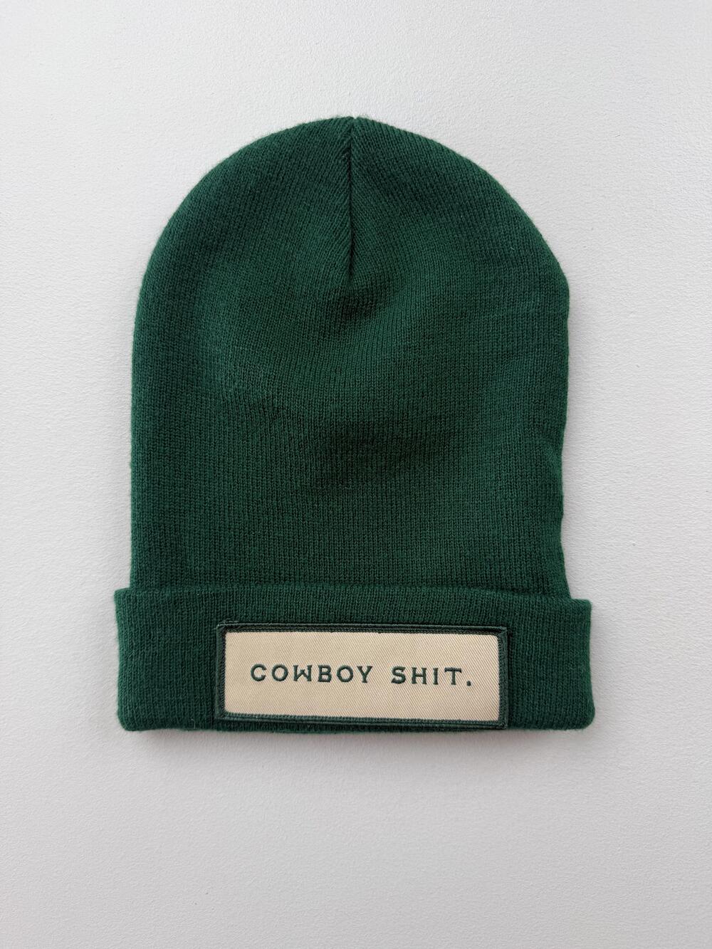 Vintage Yupoong Cowboy Sh*t Hat Beanie Mens One Size Green Knit Cuffed Funny